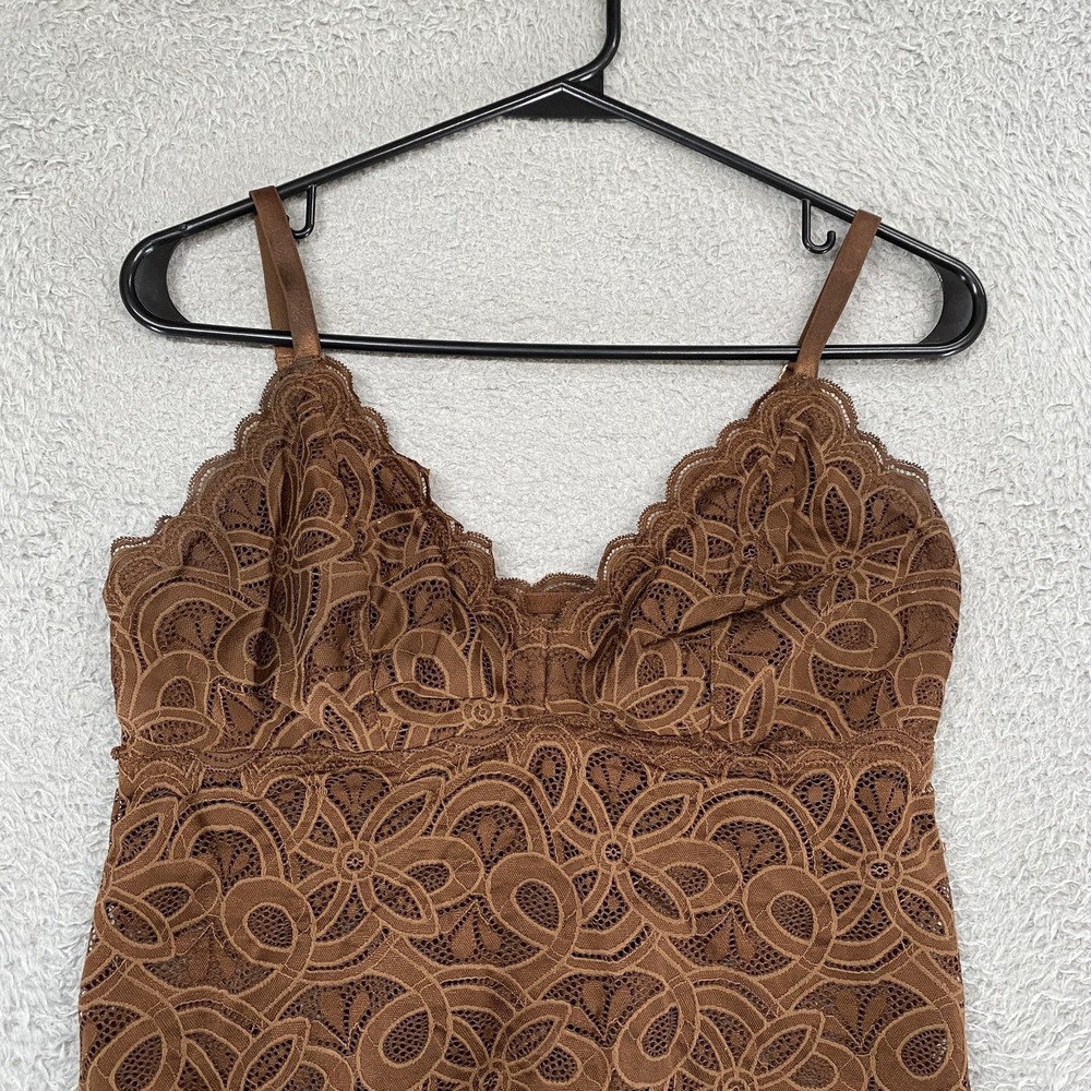 Aerie Y2K Babydoll Tank Womens M DD Brown Floral Lace Tanktop Fairy Earthy - Picture 3 of 12